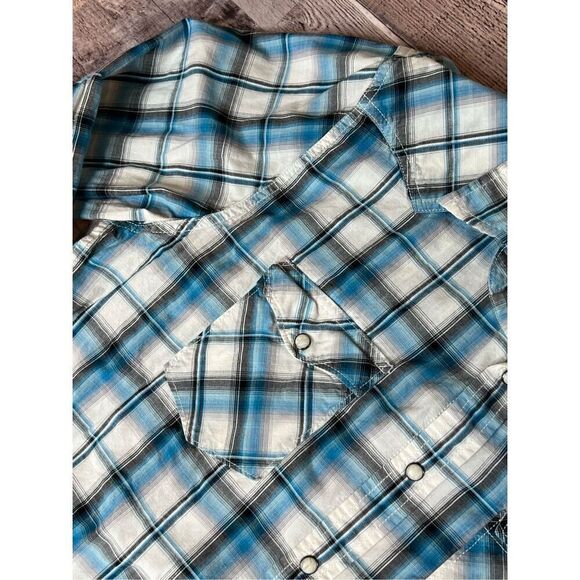 American Eagle Blue Plaid Western Pearl Snap Shirt sz XL Vintage Fit NWOT - Picture 4 of 13